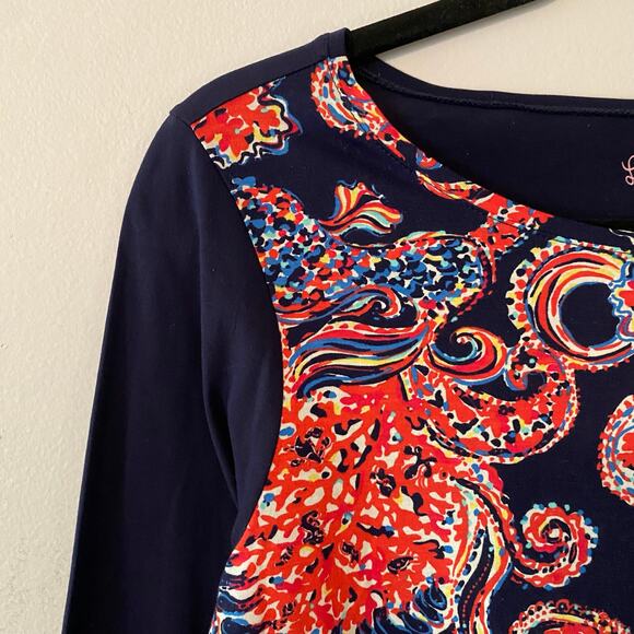Lilly Pulitzer Navy Blue Paisley Colorful Long Sleeve Shirt Women's size Medium - Picture 3 of 10